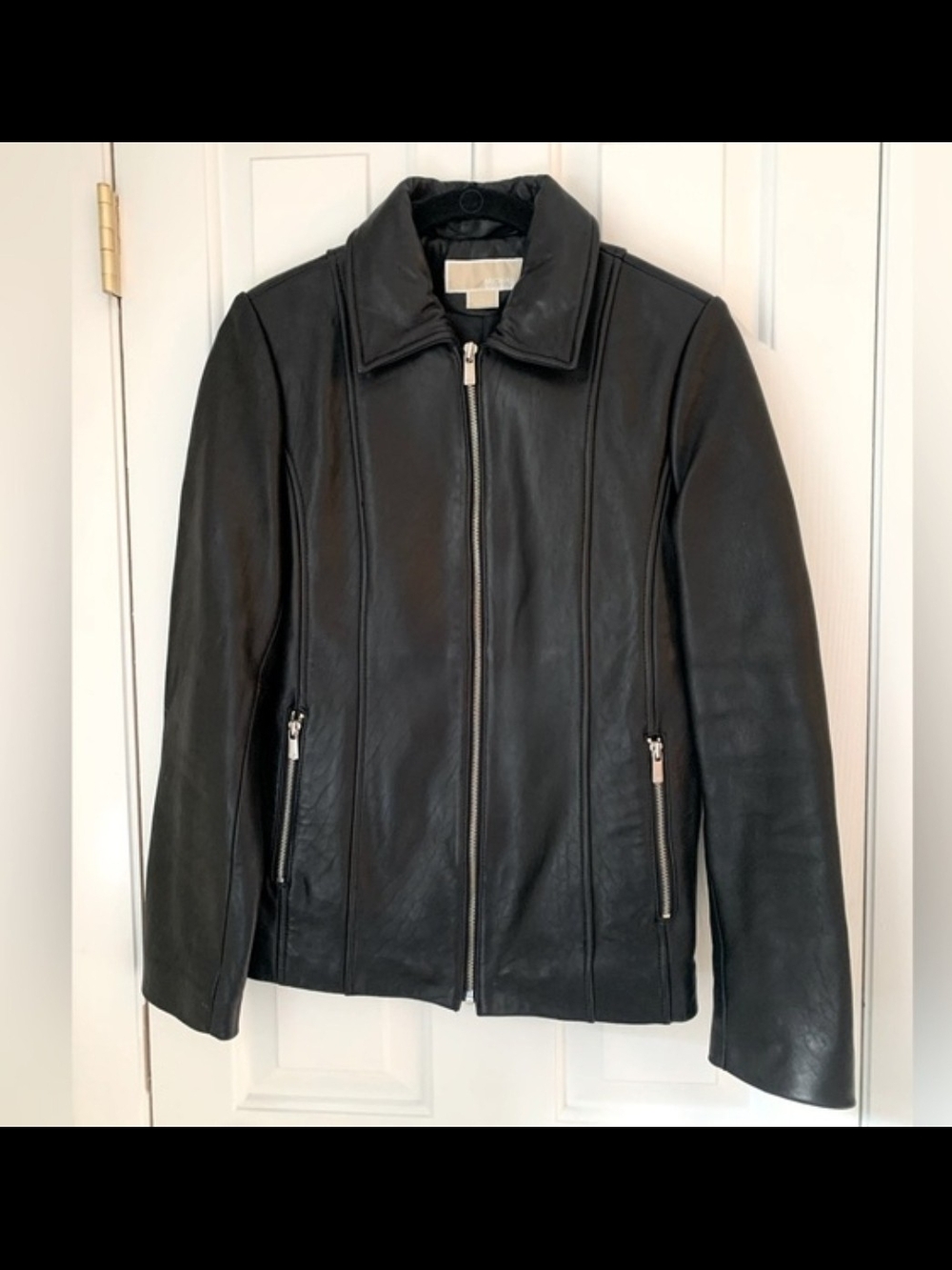 Michael Kors Black Leather Zip-Front Jacket
